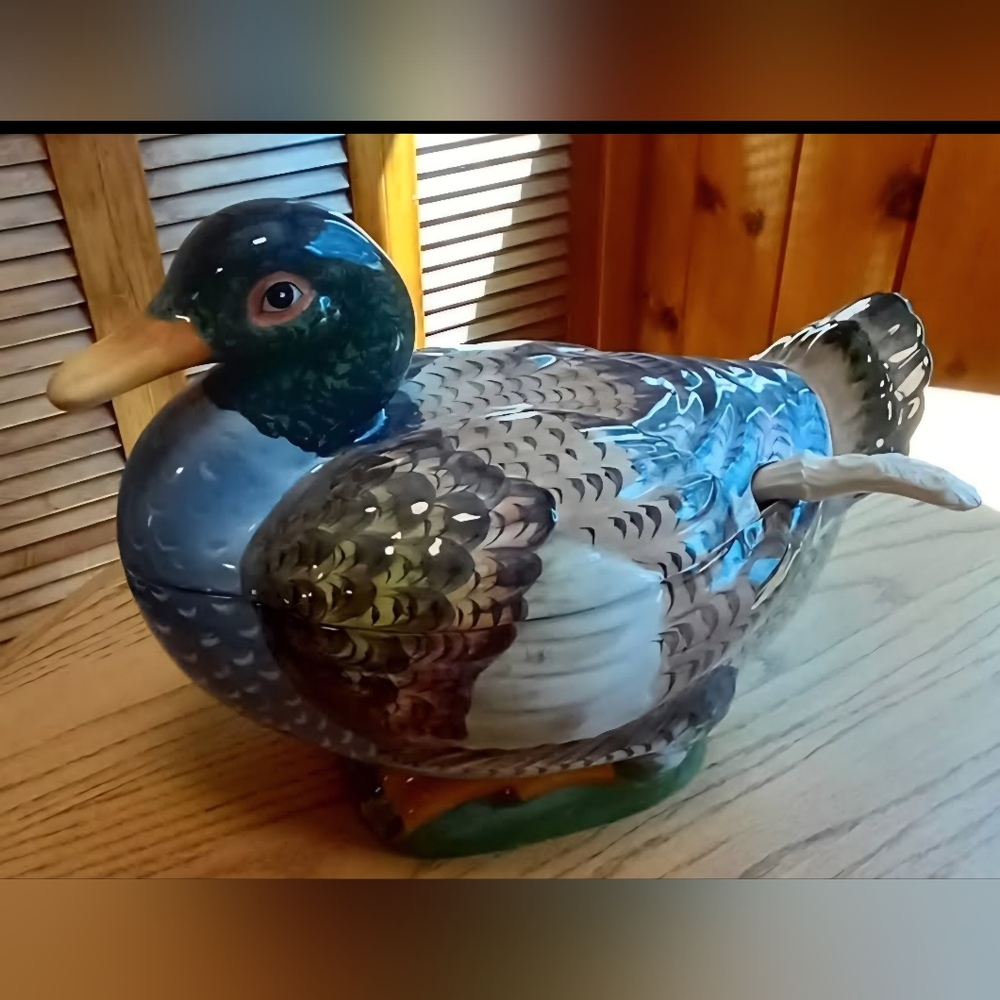 Italian Duck Tureen With Laddle 14"L X 11"H